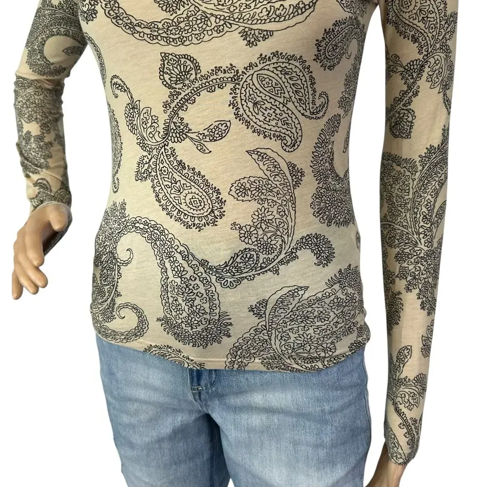 J. Crew Feather Jersey Turtleneck Top in Paisley Candlelight CP723 Size XXS